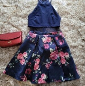 B Darlin Navy and Pink Floral Dress